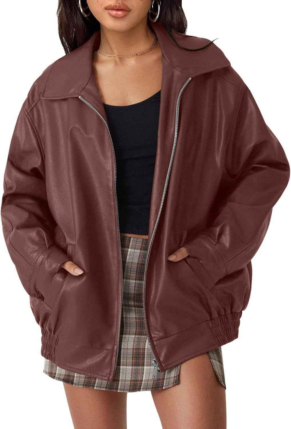 Women's Oversized Biker's Leather Jacket Fall Winter Fashion