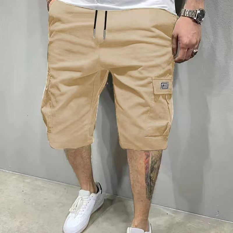 Shorts Summer Men's American Fifth Pants Overalls Korean Black Khaki GlamzKart