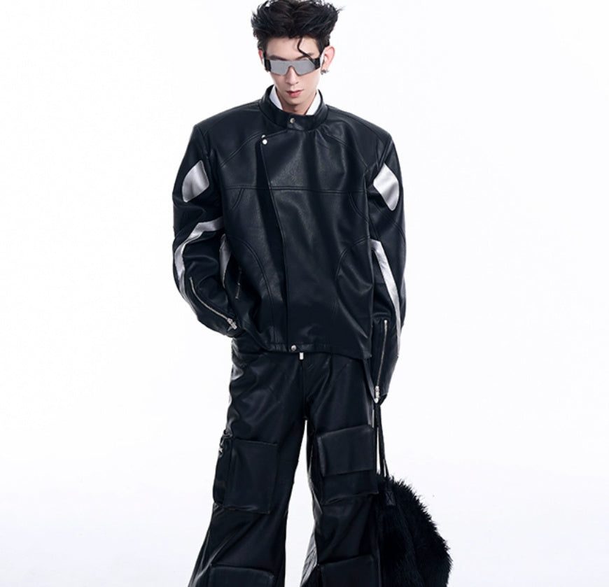 Oblique Placket Motorcycle Jacket GlamzKart