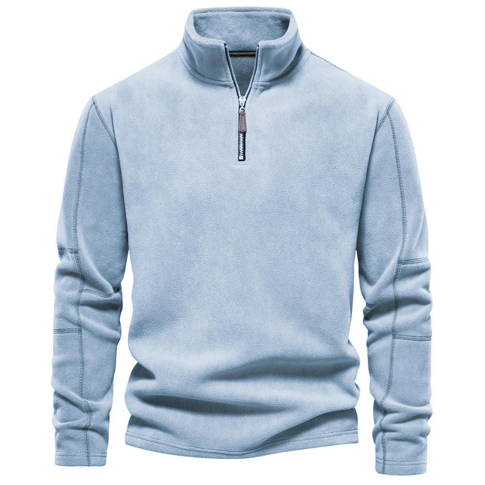 Men's Autumn And Winter New Stand Collar Half Zip Long-sleeved Sweater HD08 Light Blue GlamzKart