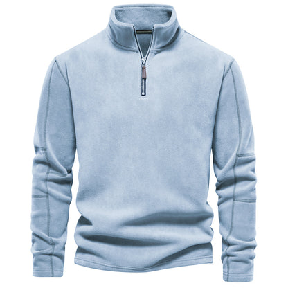 Men's Autumn And Winter New Stand Collar Half Zip Long-sleeved Sweater HD08 Light Blue GlamzKart