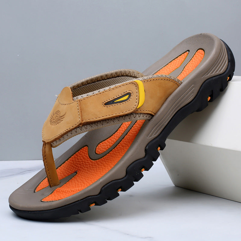 Large Dock Layer Cowhide Men's Flip-flops GlamzKart