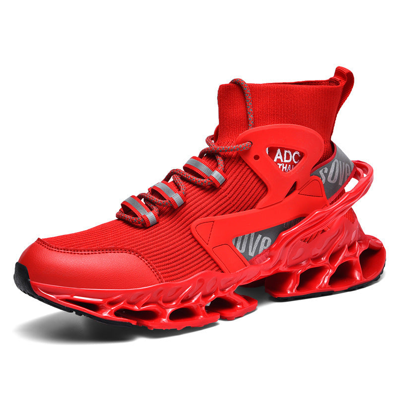 Men's High-top Shock-absorbing Running Mesh Sneaker Red GlamzKart