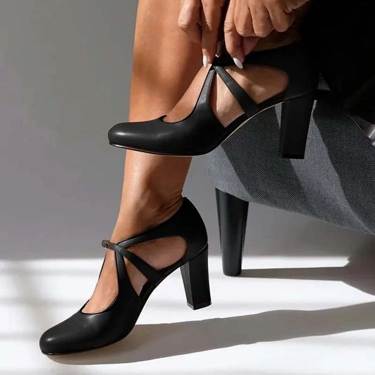 Women's High Heel Round Toe Buckle Large Size Shoes GlamzKart