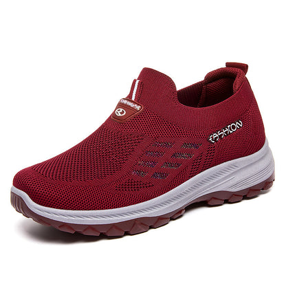 Women's Casual Shoes Flying Woven Lightweight Slip-on Mesh Surface Shoes Red Bag Packaging GlamzKart
