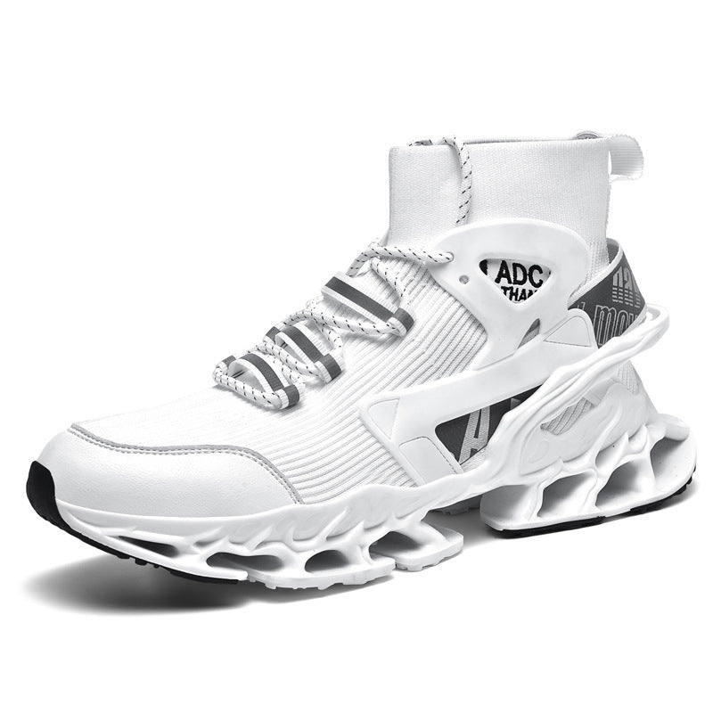 Men's High-top Shock-absorbing Running Mesh Sneaker White GlamzKart