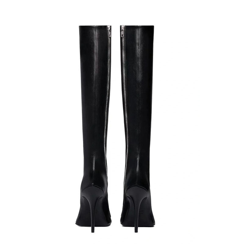New Stiletto Heel Pointed Shaped Heel Side Zipper Knee-length Female Boots GlamzKart