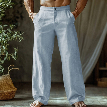 Men's Linen Button Slant Pocket Breathable Trousers GlamzKart