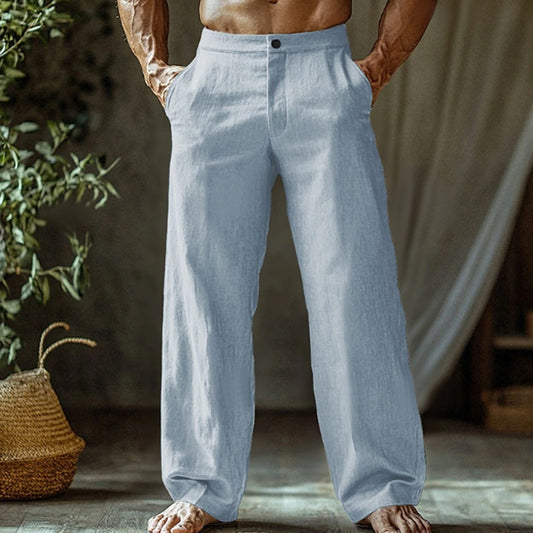 Men's Linen Button Slant Pocket Breathable Trousers GlamzKart