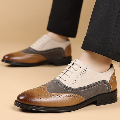 Plus Size Male Brogue Pointed Casual Leather Shoes White GlamzKart