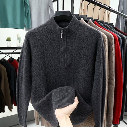 All Wool Men's Sweater Half Turtleneck Zipper Sweater Medium Gray GlamzKart
