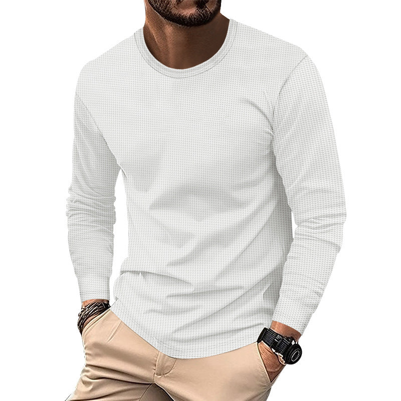 Round Neck Waffle Casual Top For Men White GlamzKart
