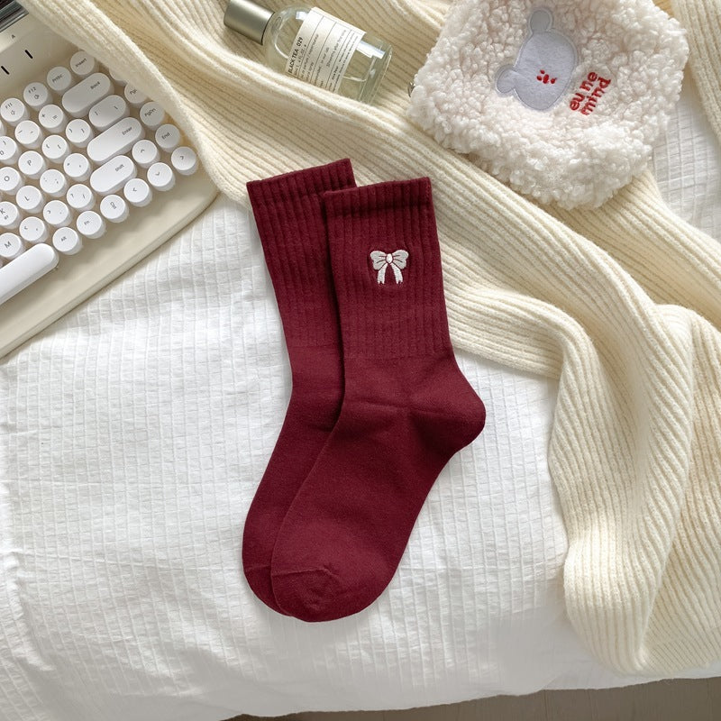 Korean Style Good-looking Sweat-absorbent Angola Red Socks Red Bottom Bow GlamzKart