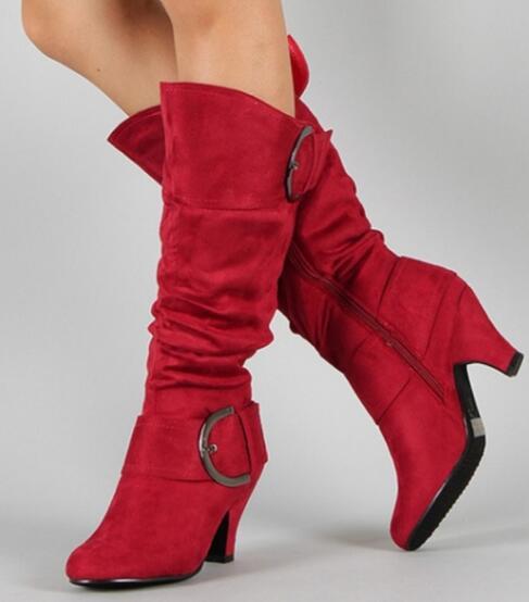 Fashion Brushed Velvet Spring And Autumn Women's Boots Red GlamzKart