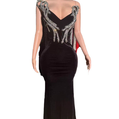 Black Bandeau Slim-fit Skinny Long And Ground Dress GlamzKart