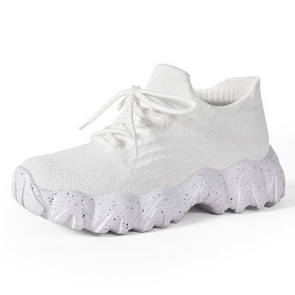 Lace-up Fly-knit Socks Shoes Fashion Trendy Sneakers White GlamzKart