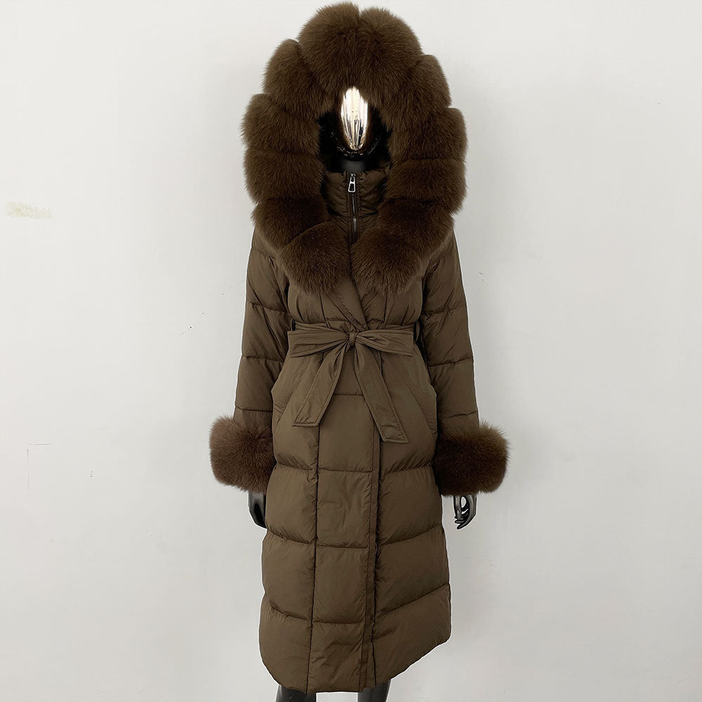 Thickened Long Section White Goose Down Slim Fit Women's Coat