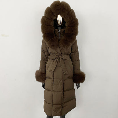 Thickened Long Section White Goose Down Slim Fit Women's Coat