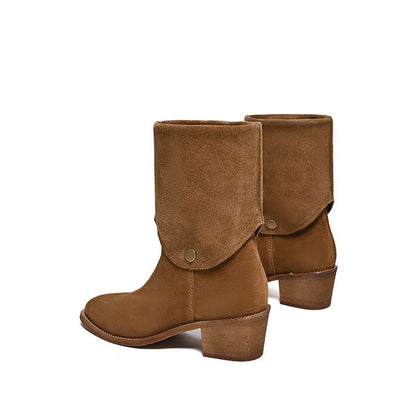 Matte Cowhide Western Denim Pointed-toe Short Tube Boots Fashion Boots Pile Style Boots All-matching GlamzKart