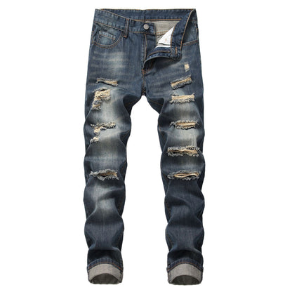 Men's Ripped Straight Slim Fit Non-stretch Jeans GlamzKart