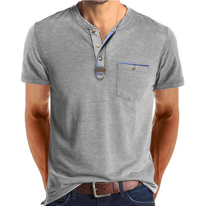 Men's Short-sleeved T-shirt Casual Crew Neck Top Light Gray GlamzKart