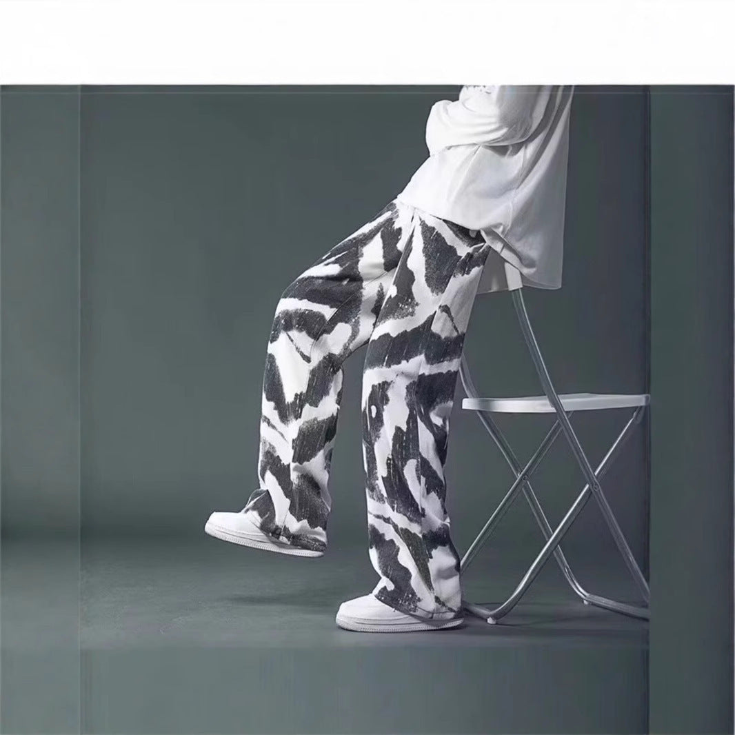 New High Street Tie-dyed Graffiti Wide-leg Pants Men GlamzKart