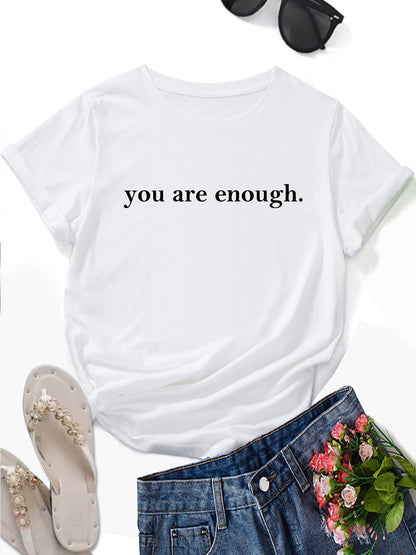 Women's Letter Printed Fashionable Round Neck Short Sleeved Shirt White GlamzKart