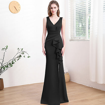 Evening Gown For Women High-end Elegant Simple And Light Luxury Black 18173 GlamzKart