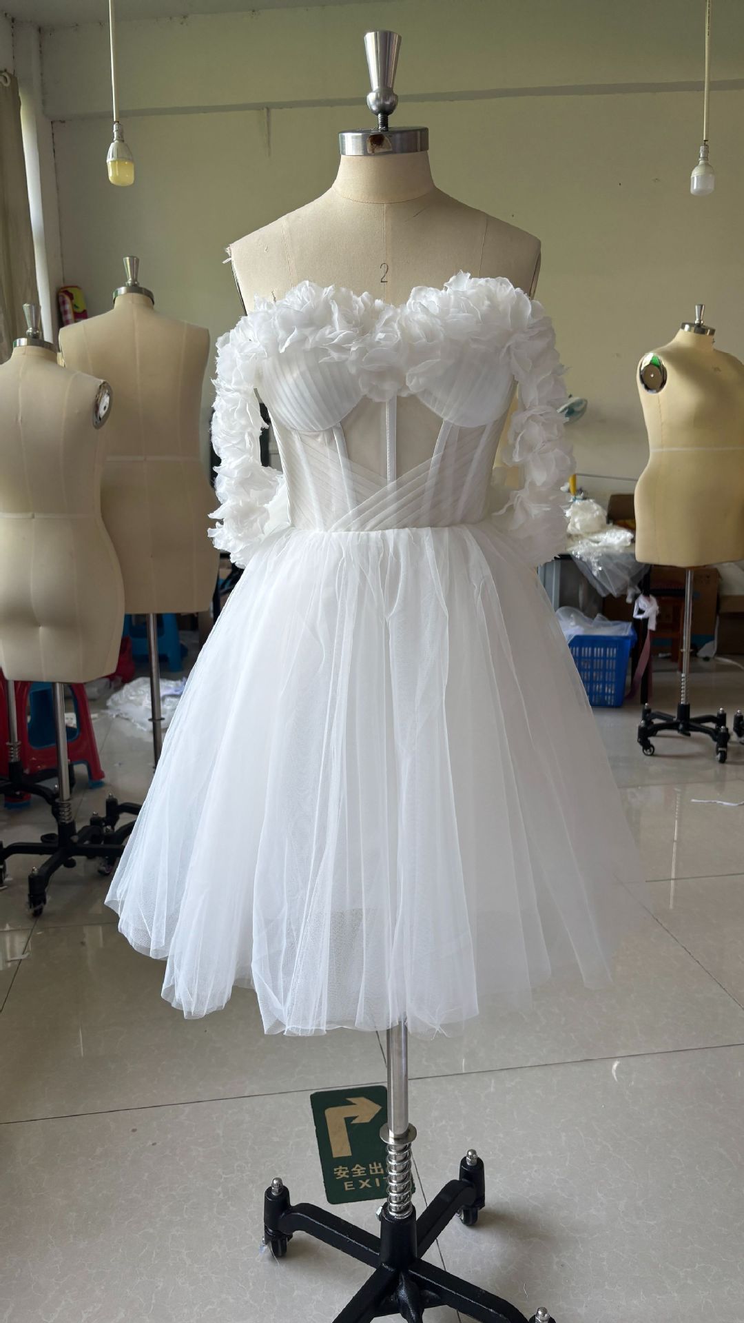 Lace Off-shoulder Mini Wedding Dress GlamzKart