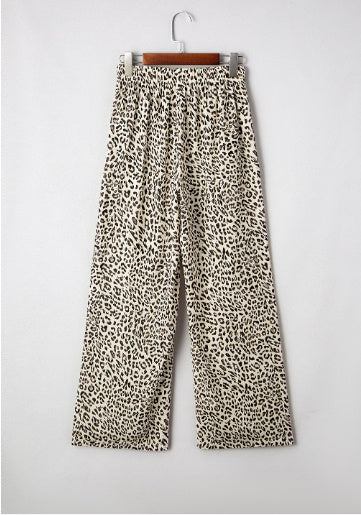 Brown Leopard Drawstring Elastic Waistband Loose Pants GlamzKart