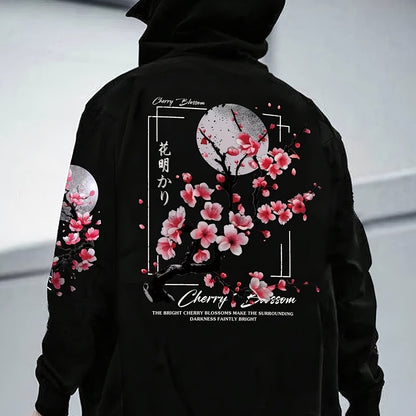 Men's Hoodie With Cherry Blossom Pattern Lining Black GlamzKart