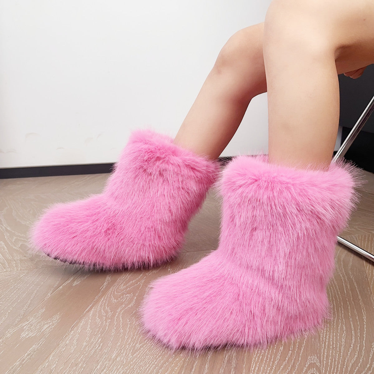 Snow Boots Middle Boots Furry Boots Bright Pink GlamzKart