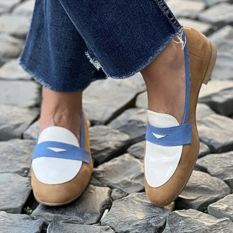 Round Toe Loafers Suede Color Matching White GlamzKart