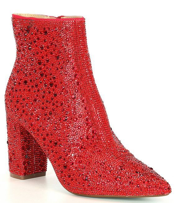 Rhinestone Pointed Toe Fashion Ankle Boots Red GlamzKart