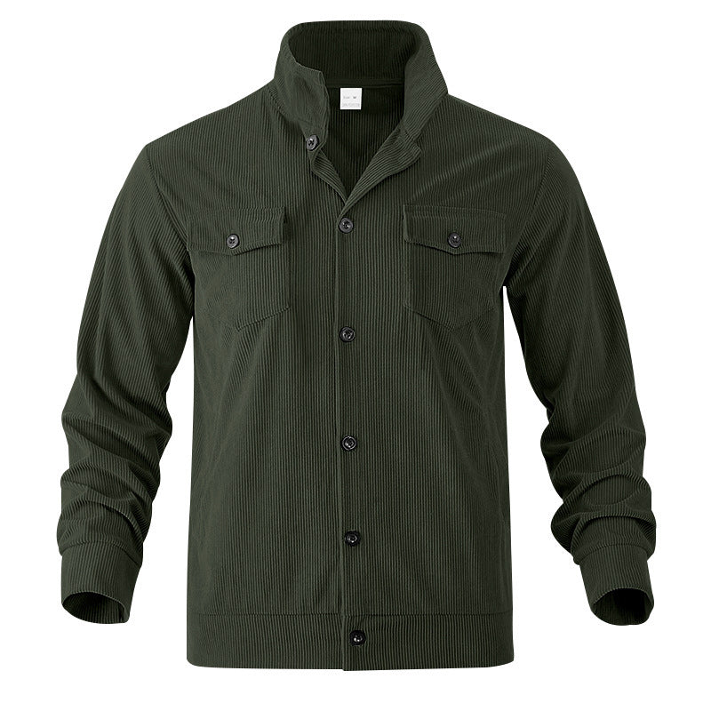 Simple Versatile Multi-pocket Long Sleeve Stand-up Collar Jacket Men's Clothing Army Green GlamzKart