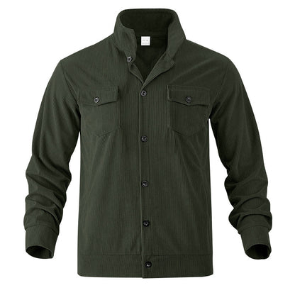 Simple Versatile Multi-pocket Long Sleeve Stand-up Collar Jacket Men's Clothing Army Green GlamzKart