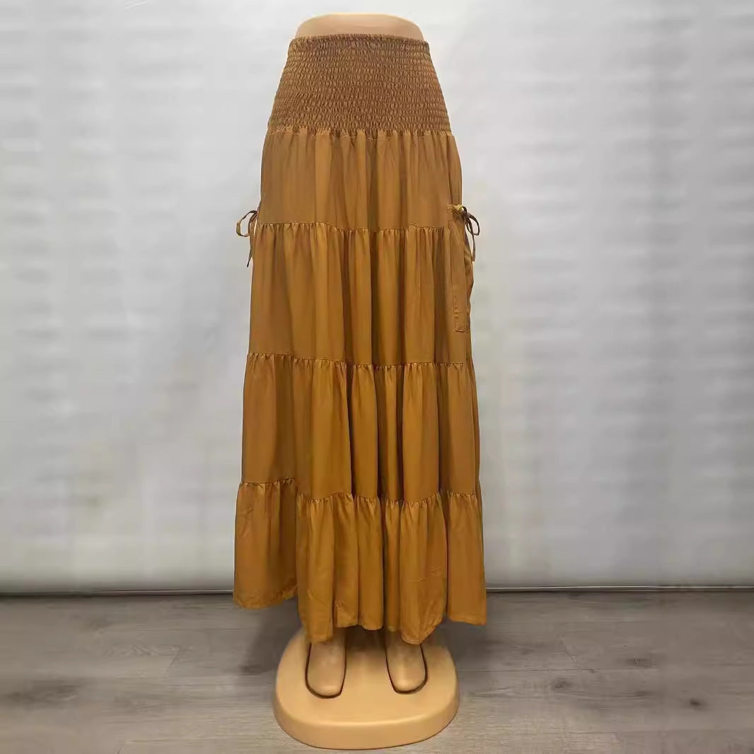 Casual Women Bohemian Loose Solid Skirt GlamzKart