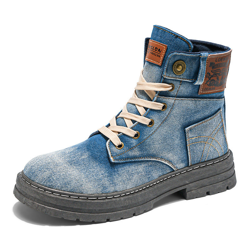 Plus Size Men's Mid-top Denim Casual All-matching Work Clothes Martin Boots GlamzKart