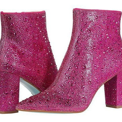 Rhinestone Pointed Toe Fashion Ankle Boots GlamzKart
