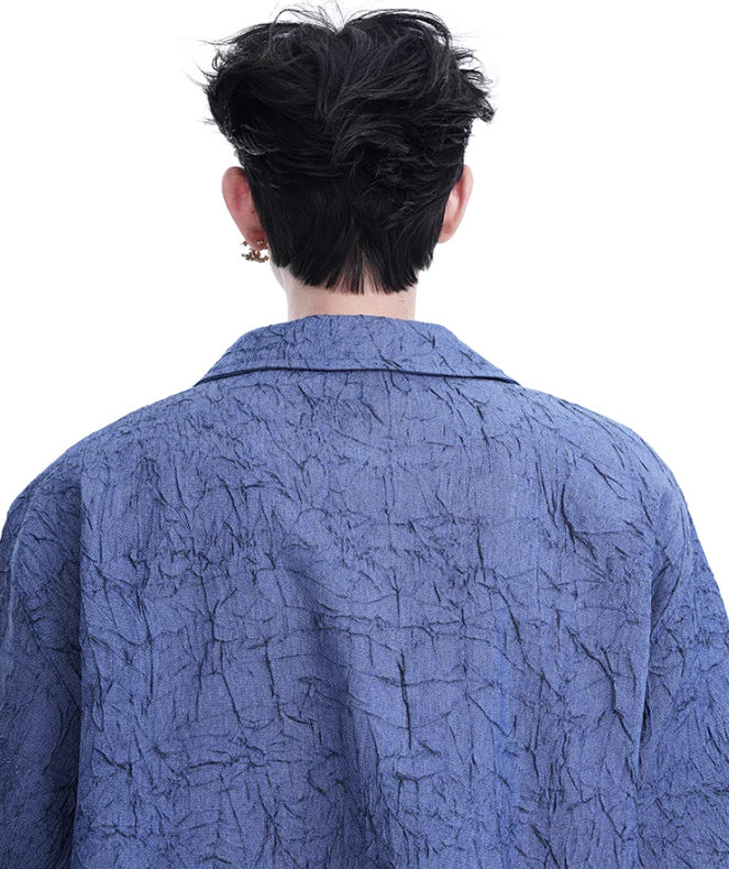 Niche Design Pleated Textured Short Shirt Men's Tops GlamzKart