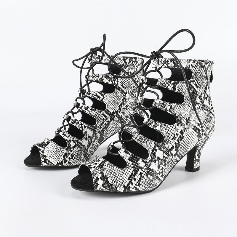 Women's Lace-up Latin Modern Jazz Dance Dance Shoe Zebra Heel Height 6cm GlamzKart