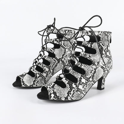 Women's Lace-up Latin Modern Jazz Dance Dance Shoe Zebra Heel Height 6cm GlamzKart