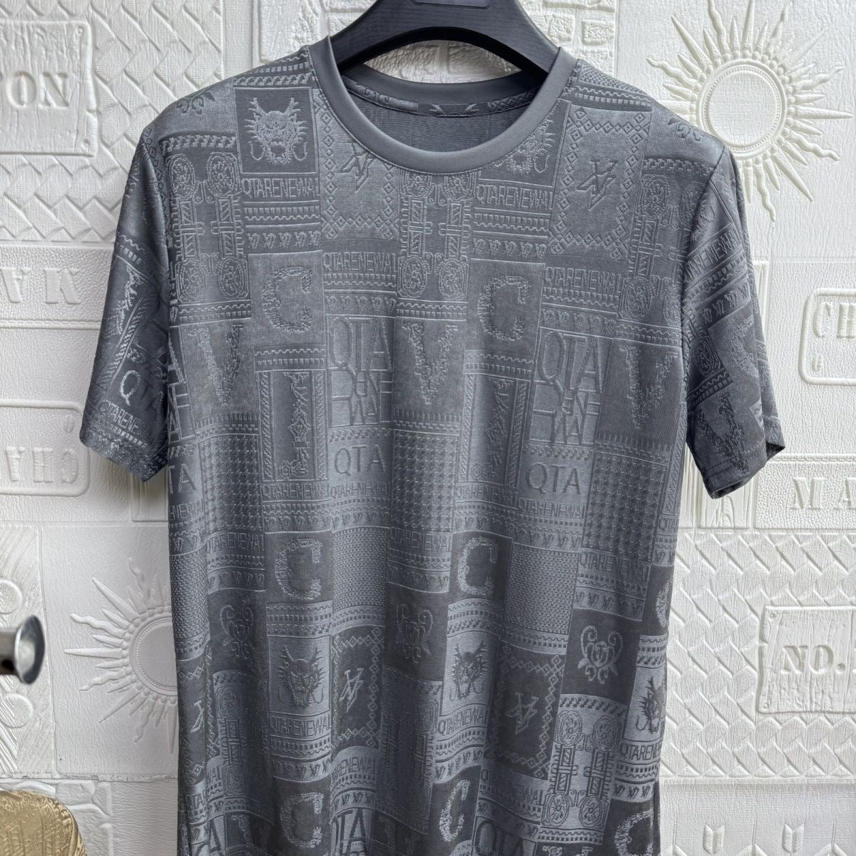 New Ice Silk Men's Short Sleeve All-match Fashion Round Neck T49 Dark Gray GlamzKart