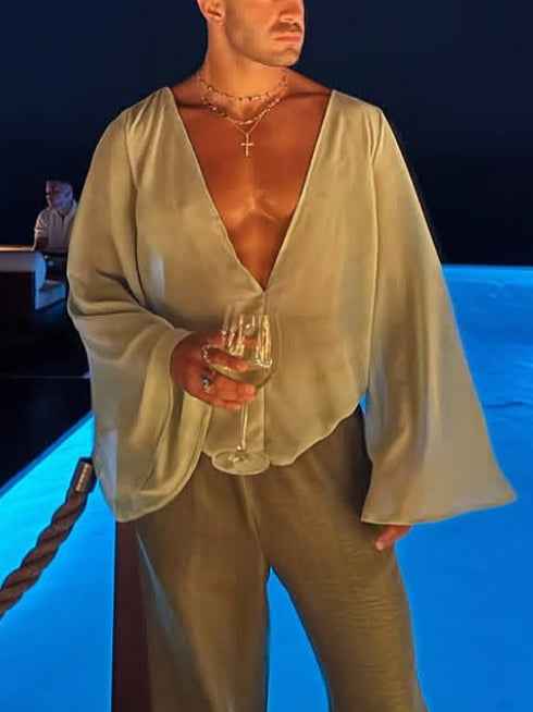 Men's Sexy V-Neck Long Sleeve Shirt