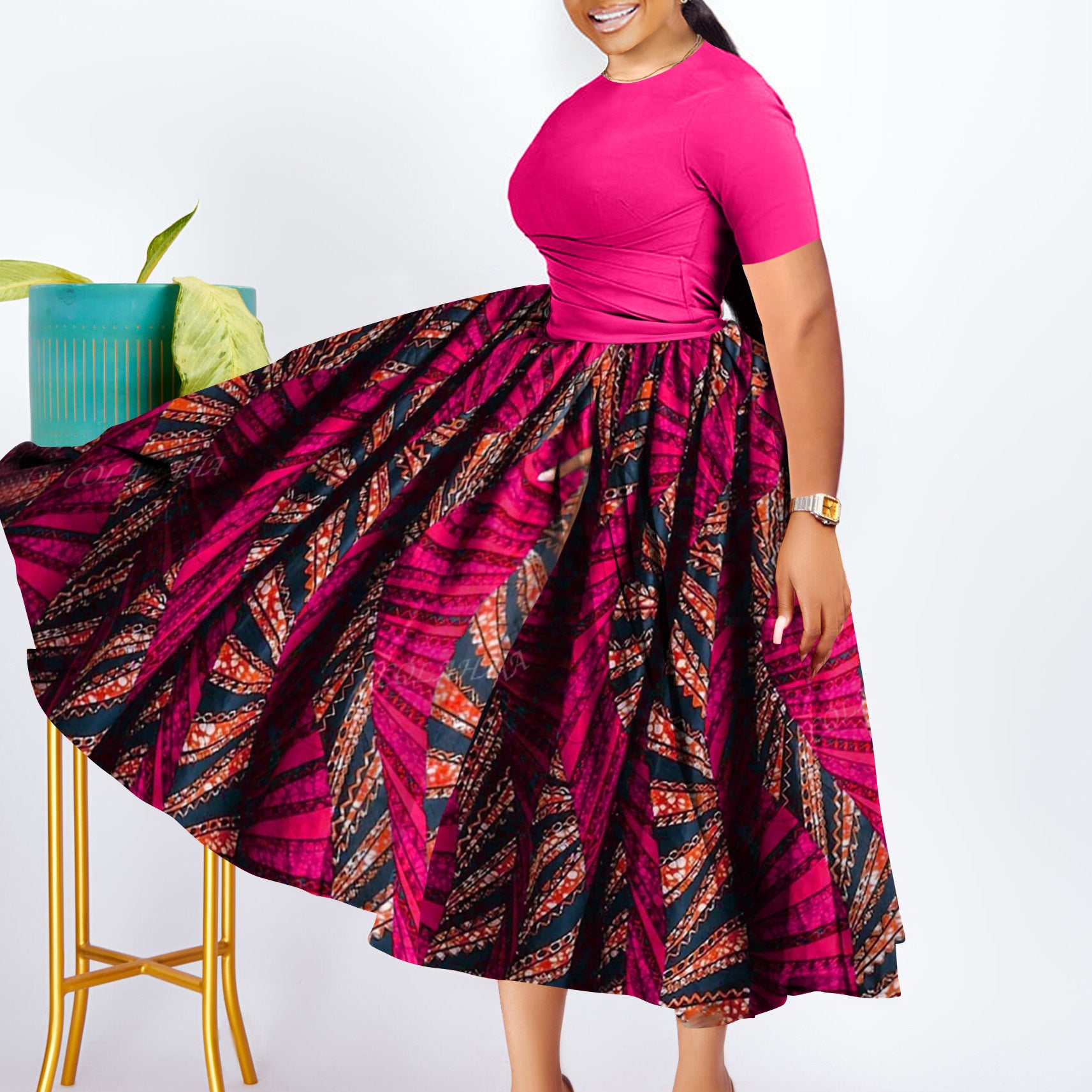 Fashionable Elegant Pleated Swing Ladies Dress GlamzKart