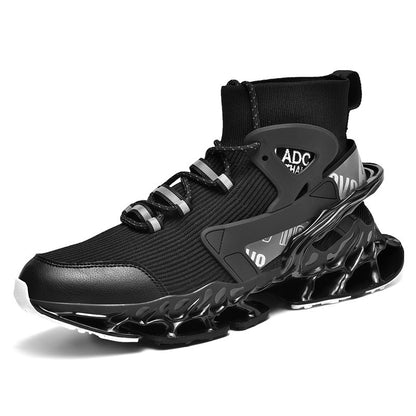 Men's High-top Shock-absorbing Running Mesh Sneaker Black GlamzKart