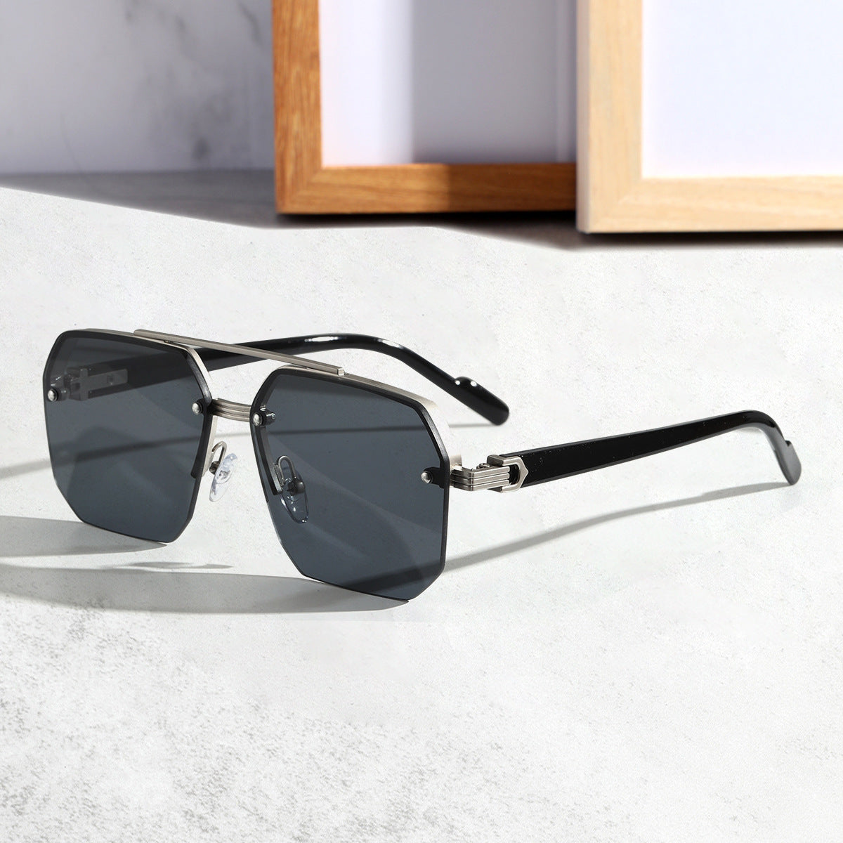 Fashion Personality New Men's Sunglasses Box Silver Frame Black And Gray GlamzKart