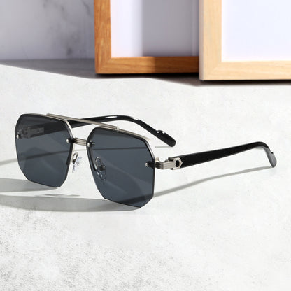 Fashion Personality New Men's Sunglasses Box Silver Frame Black And Gray GlamzKart