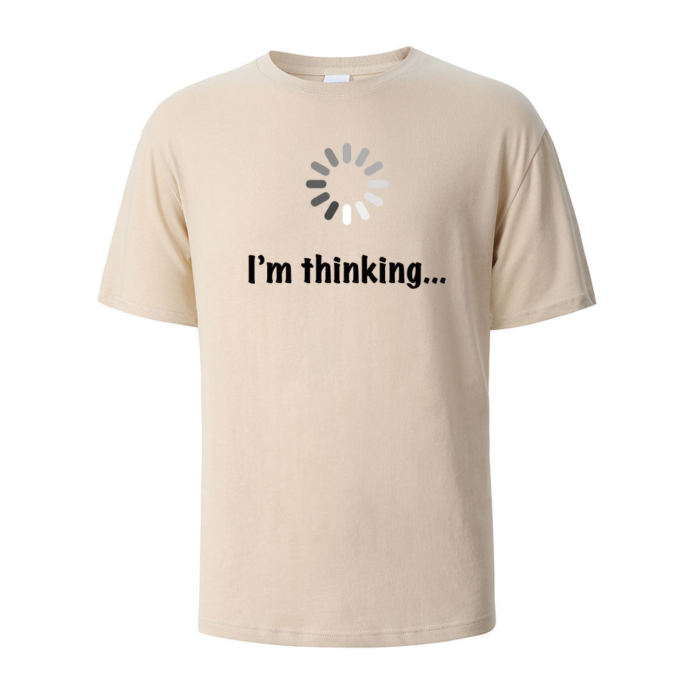 I'm Thinking About Interesting Printed T-shirt Beige GlamzKart