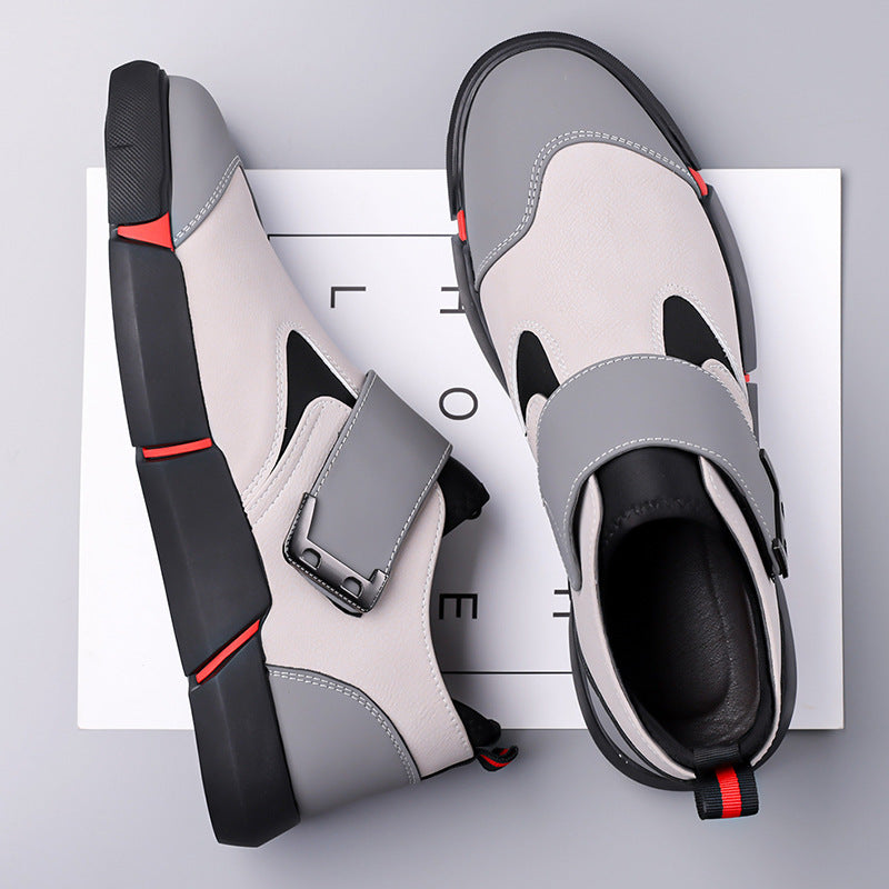 Men's Casual Leather Shoes Comfortable Slip-on Low-top Velcro Non-slip Flat Heel Shock Absorption GlamzKart